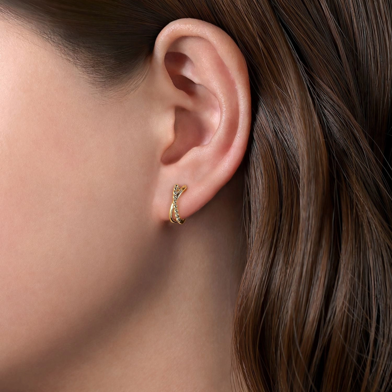 14K Yellow Gold Bujukan Twisted Huggie Earrings