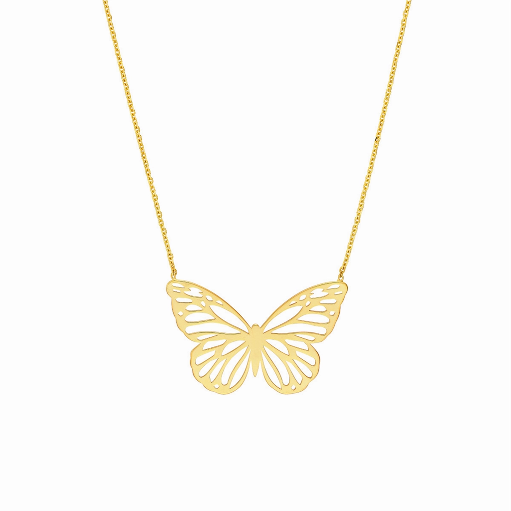 14K Yellow Gold Butterfly Cutout Necklace