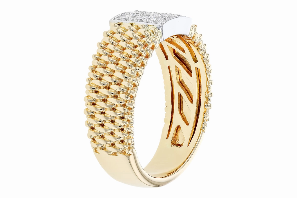 14K Yellow Gold Contemporary Natural Diamonds Ring