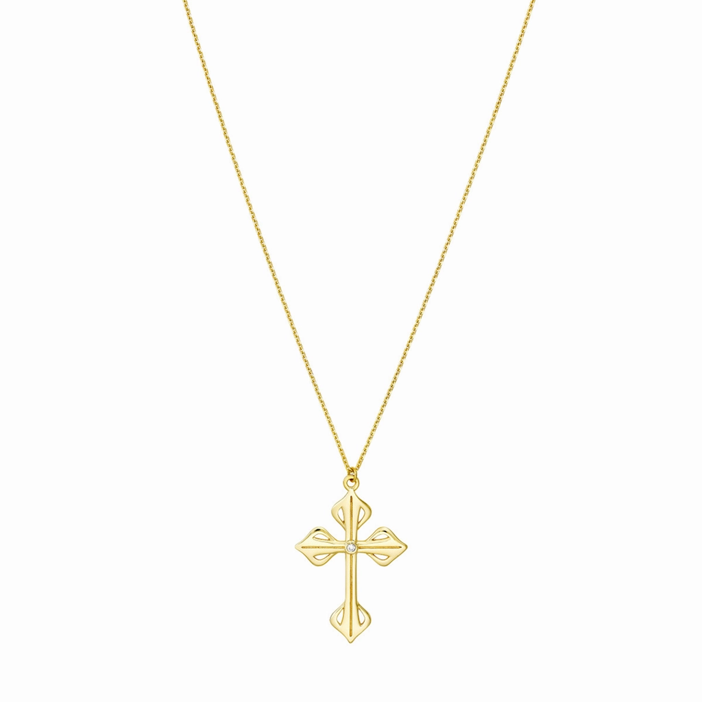 14K Yellow Gold Diamond Cross Necklace
