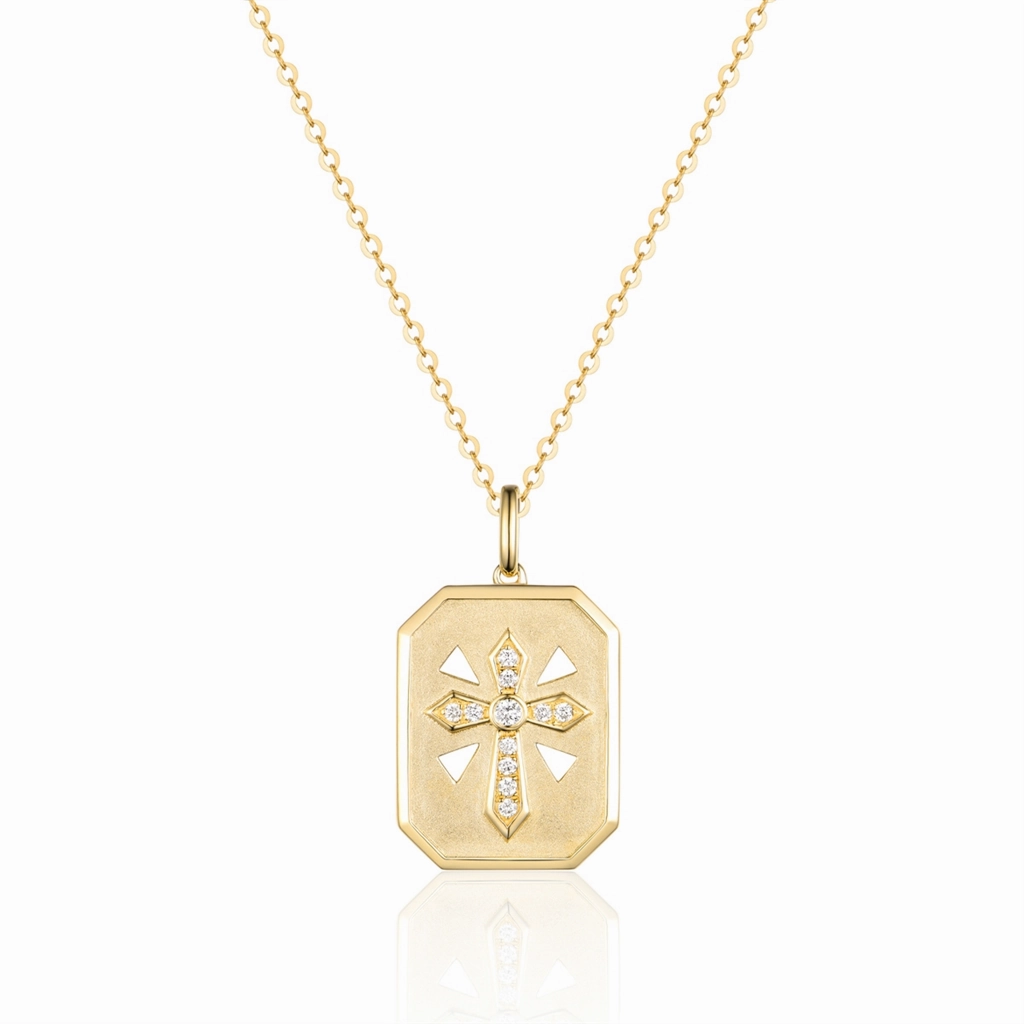 14K Yellow Gold Diamond Cross Pendant Necklace