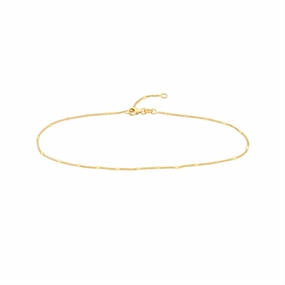 14K Yellow Gold Diamond Cut Stations On Curb Adjustable Anklet