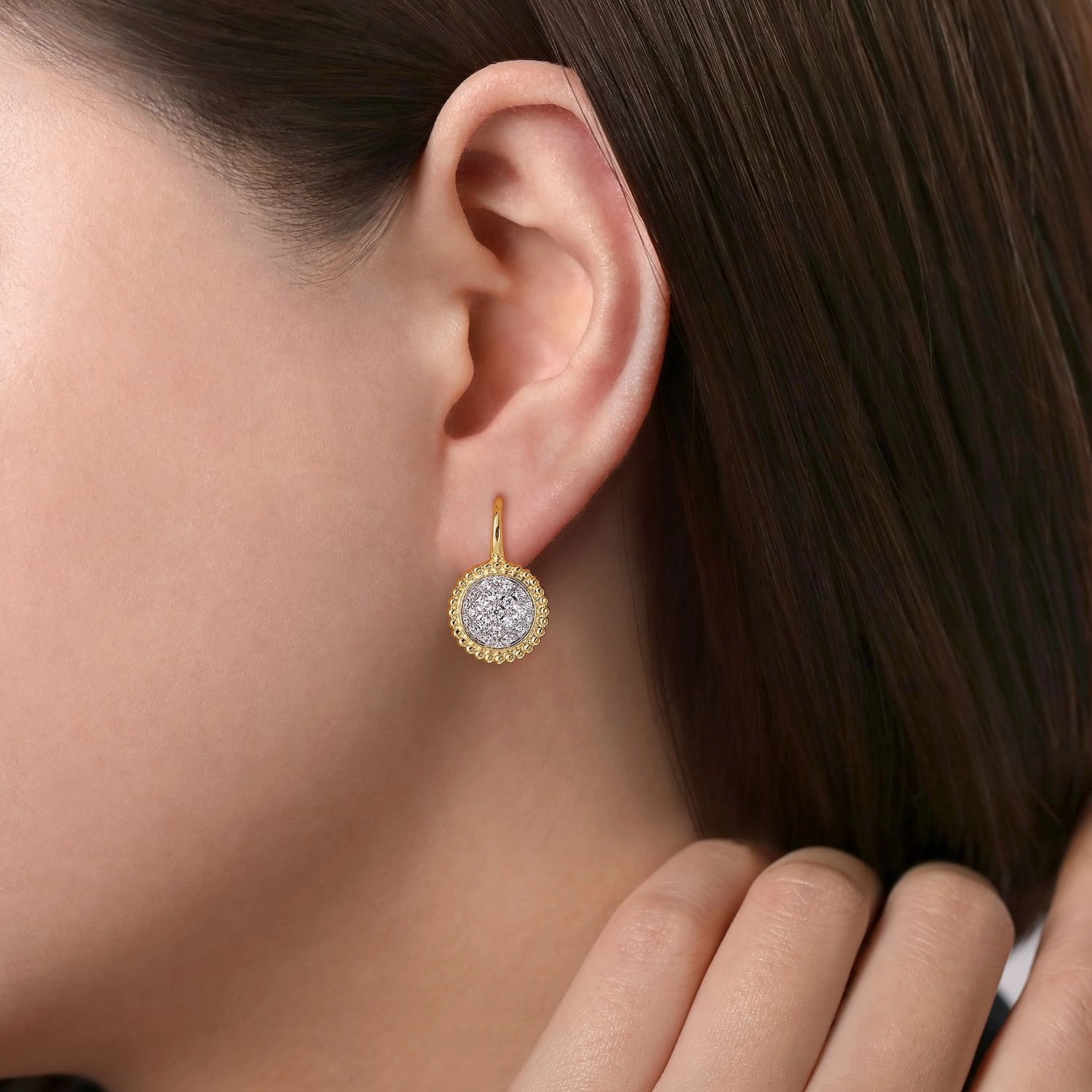 14K Yellow Gold Diamond Pave Bujukan Drop Earrings