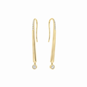 14K Yellow Gold Drop Hook Natural Diamonds Earrings