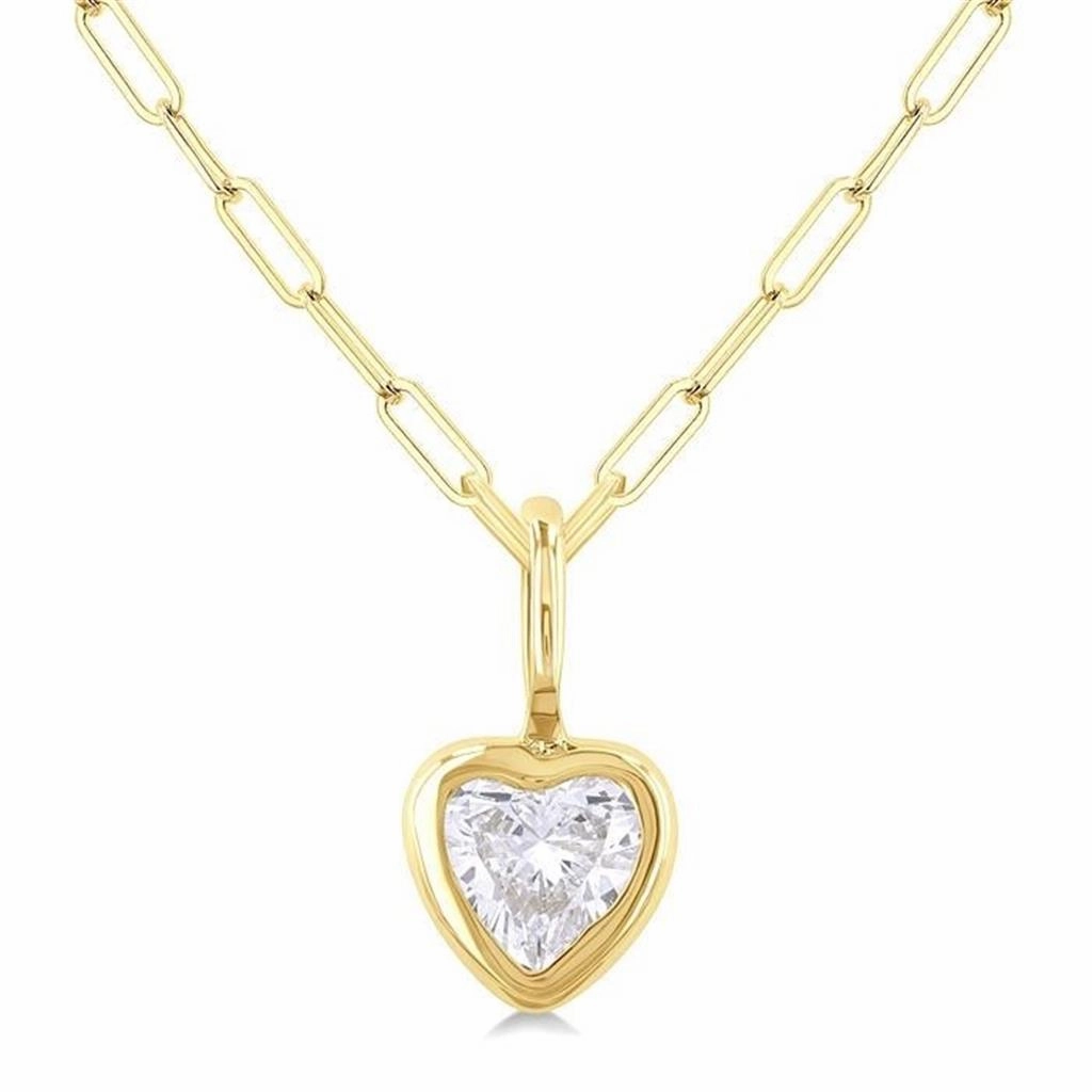 14K Yellow Gold Heart Natural Diamonds Bezel Set Solitaire Pendant Necklace
