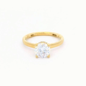 14K Yellow Gold Hidden Halo Round Natural Diamonds Engagement Ring
