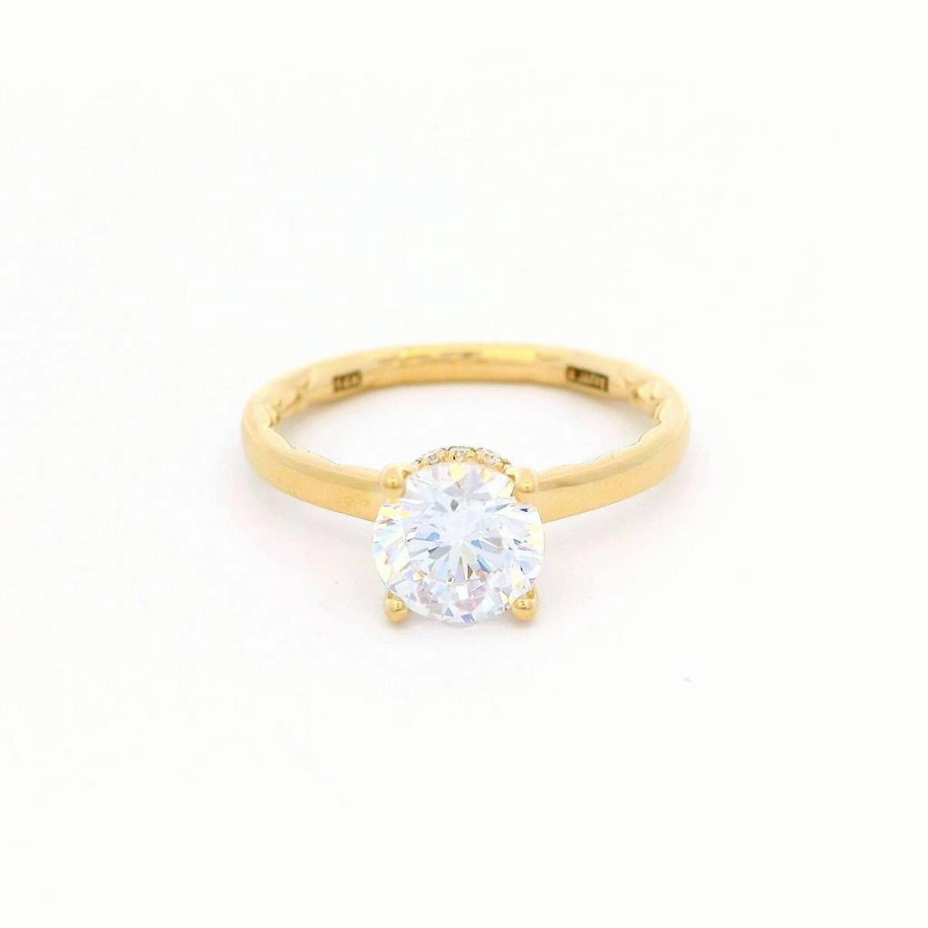 14K Yellow Gold Hidden Halo Round Natural Diamonds Engagement Ring