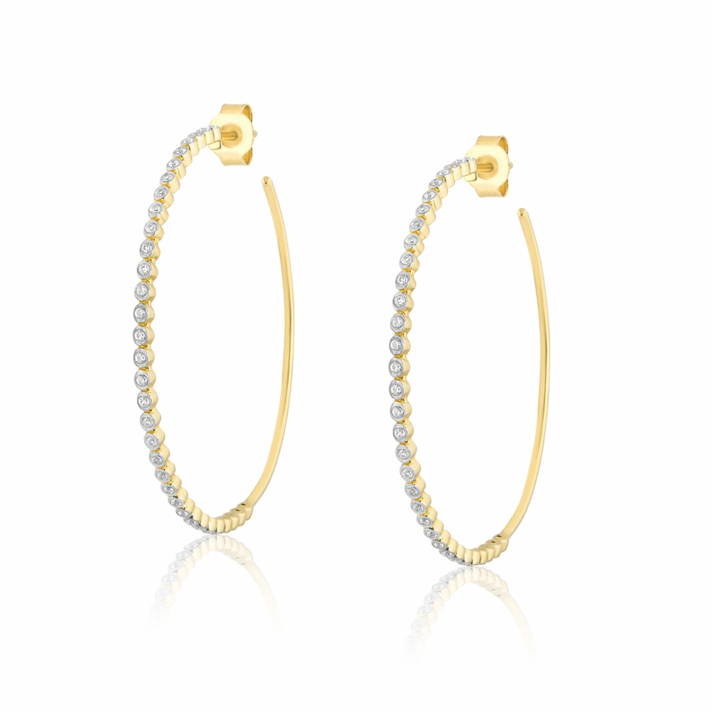 14K Yellow Gold Overlay 42mm Bezel Set White Zircon Hoops