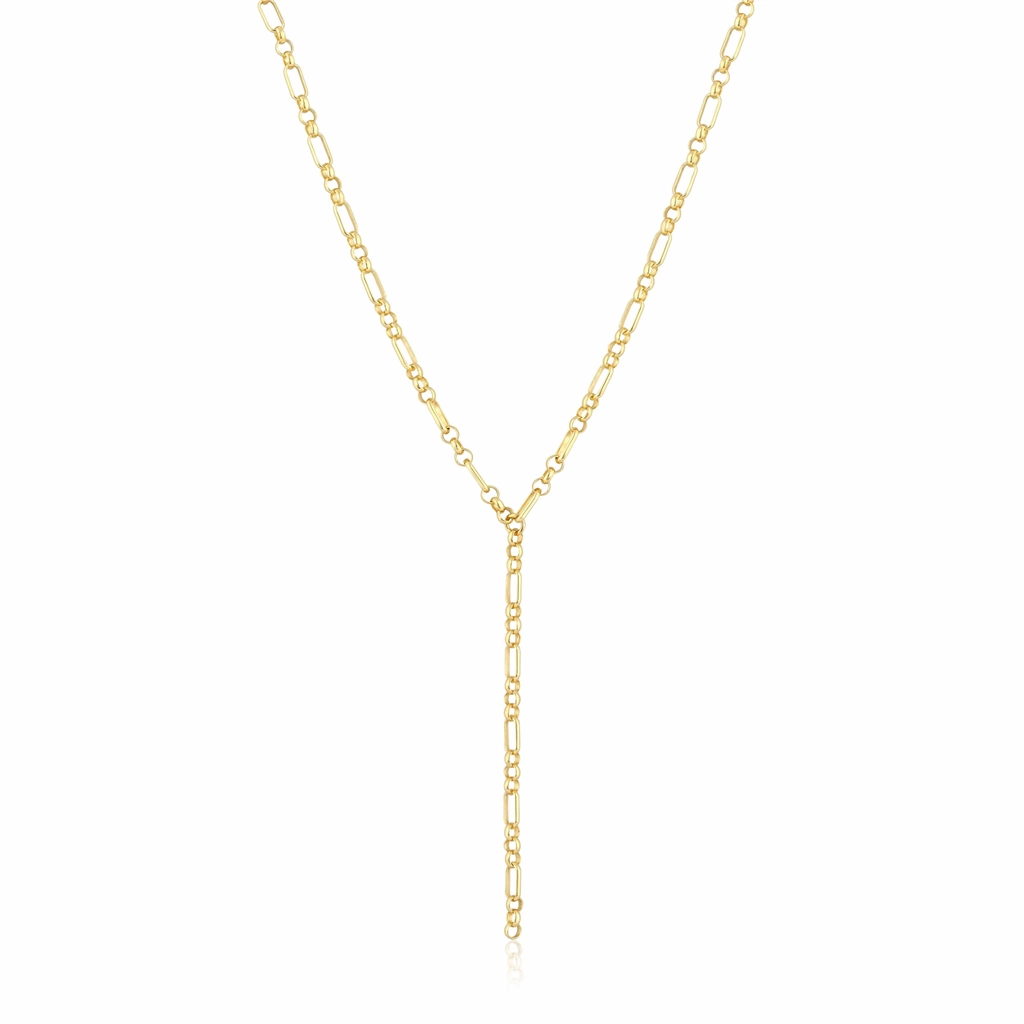 14K Yellow Gold Overlay Oval And Triple Round Link Yaeli Lariat Necklace