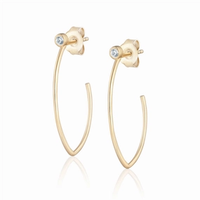 14K Yellow Gold Overlay V Hoops With White Zircon