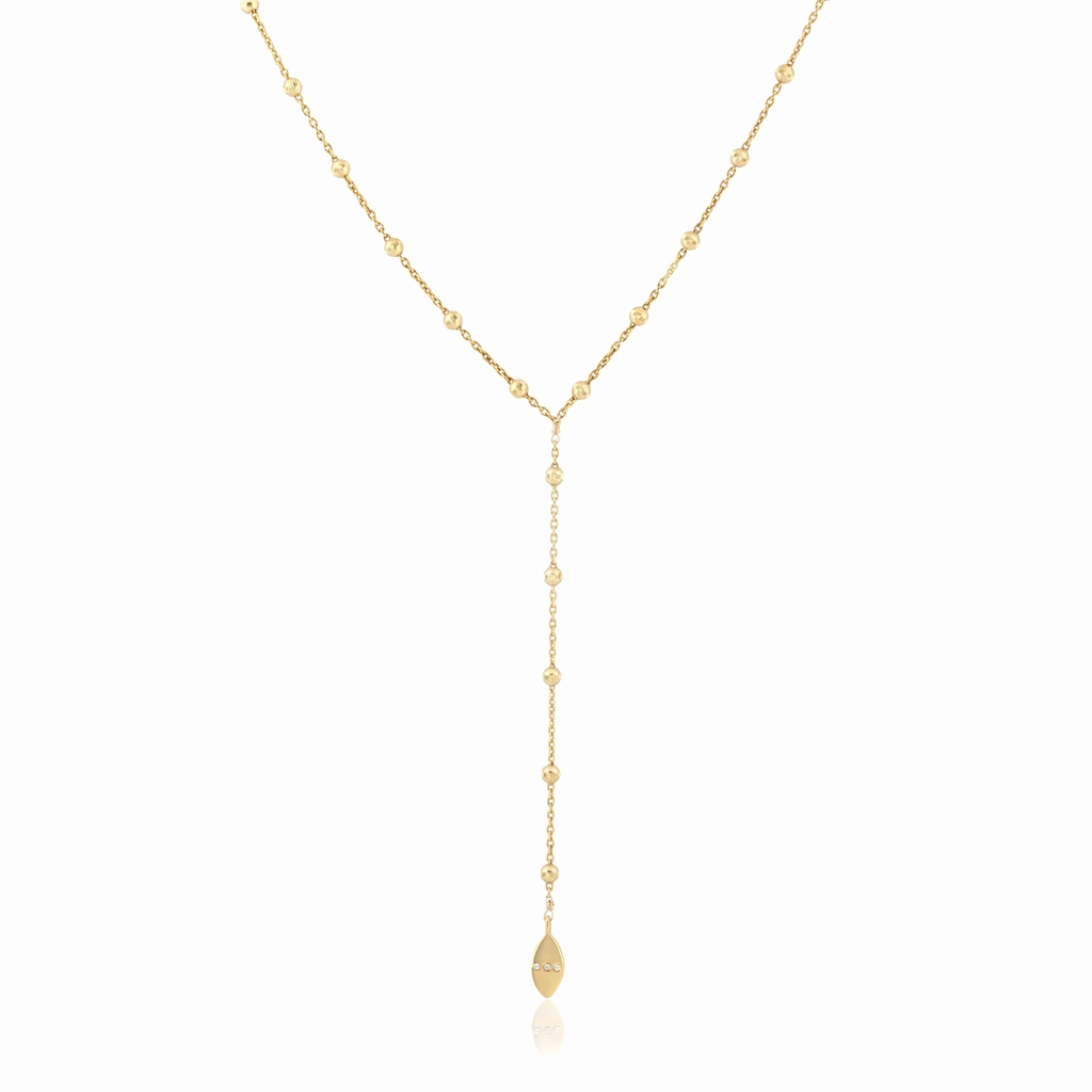14K Yellow Gold Overlay Yaeli Ball Chain Y Necklace Length