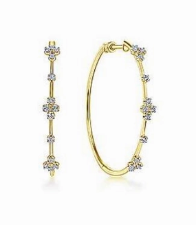 14K Yellow Gold Prong Set 40mm Round Classic Diamond Hoop Earrings