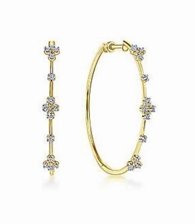 14K Yellow Gold Prong Set 40mm Round Classic Diamond Hoop Earrings