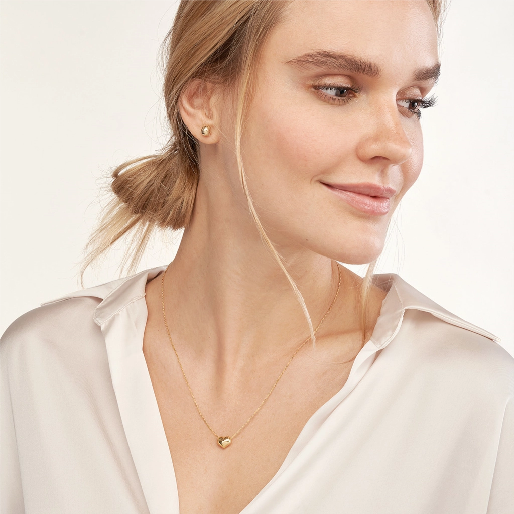 14K Yellow Gold Puffy Heart Necklace