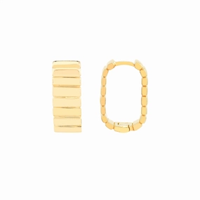 14K Yellow Gold Ribbed Small Hoop Earrings