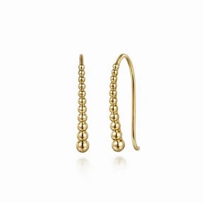14K Yellow Plain Gold Graduating Bujukan Ball Drop Frenchwire Earrings