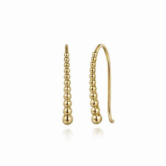 14K Yellow Plain Gold Graduating Bujukan Ball Drop Frenchwire Earrings