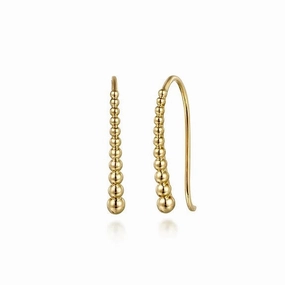 14K Yellow Plain Gold Graduating Bujukan Ball Drop Frenchwire Earrings