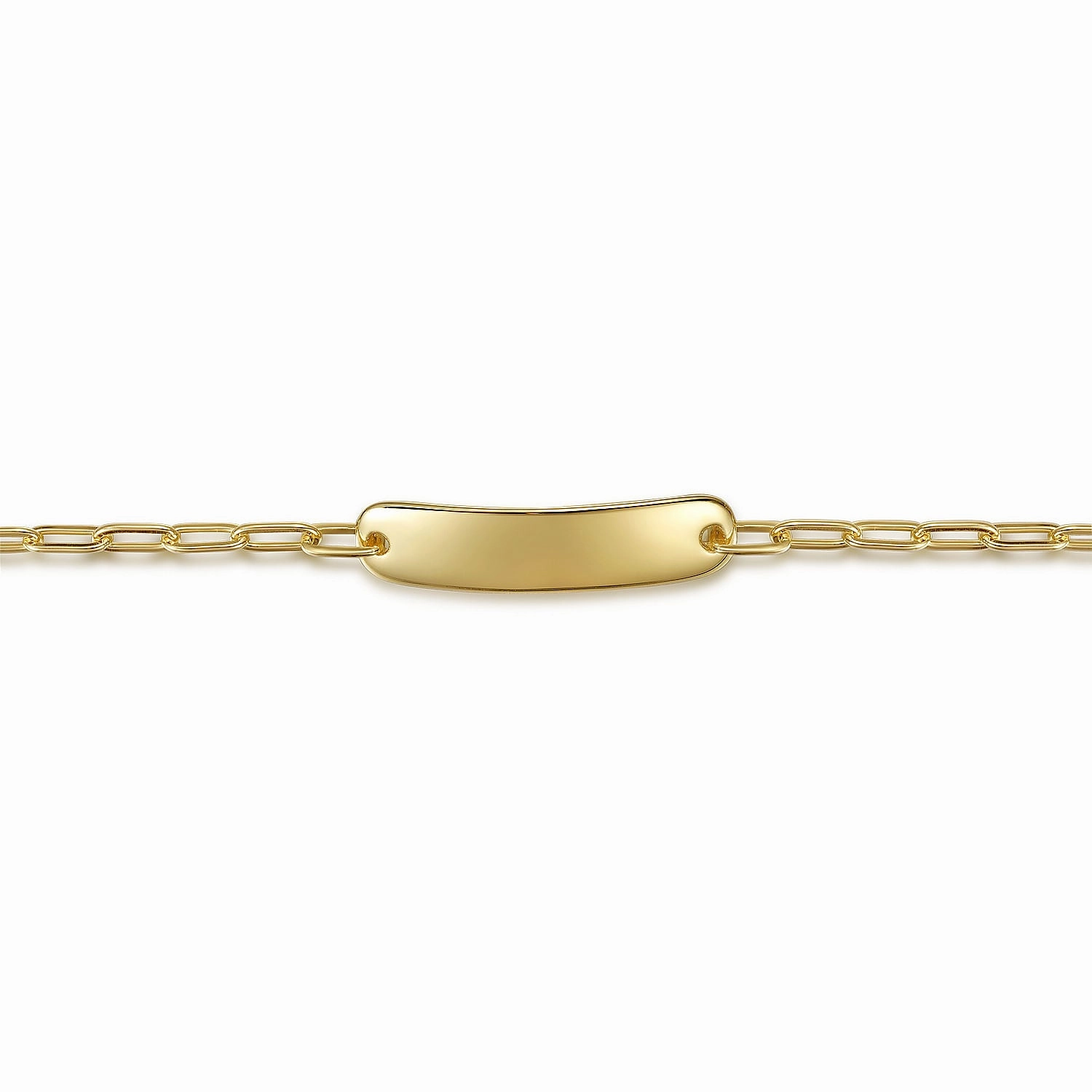 14K Yellow Plain Gold Hollow Paperclip Chain Personalized ID Bracelet