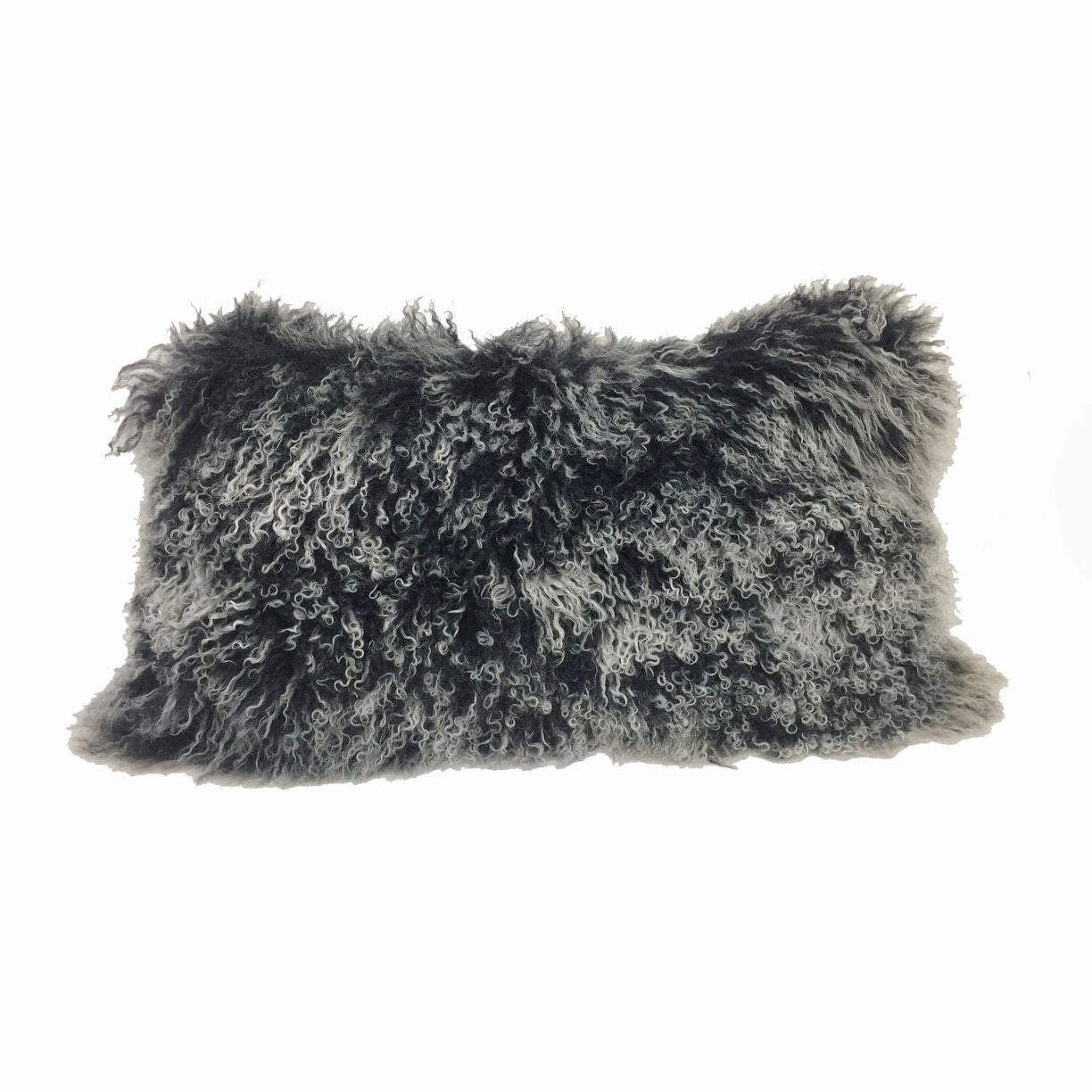 17" Black Genuine Tibetan Lamb Fur Pillow With Microsuede Backing