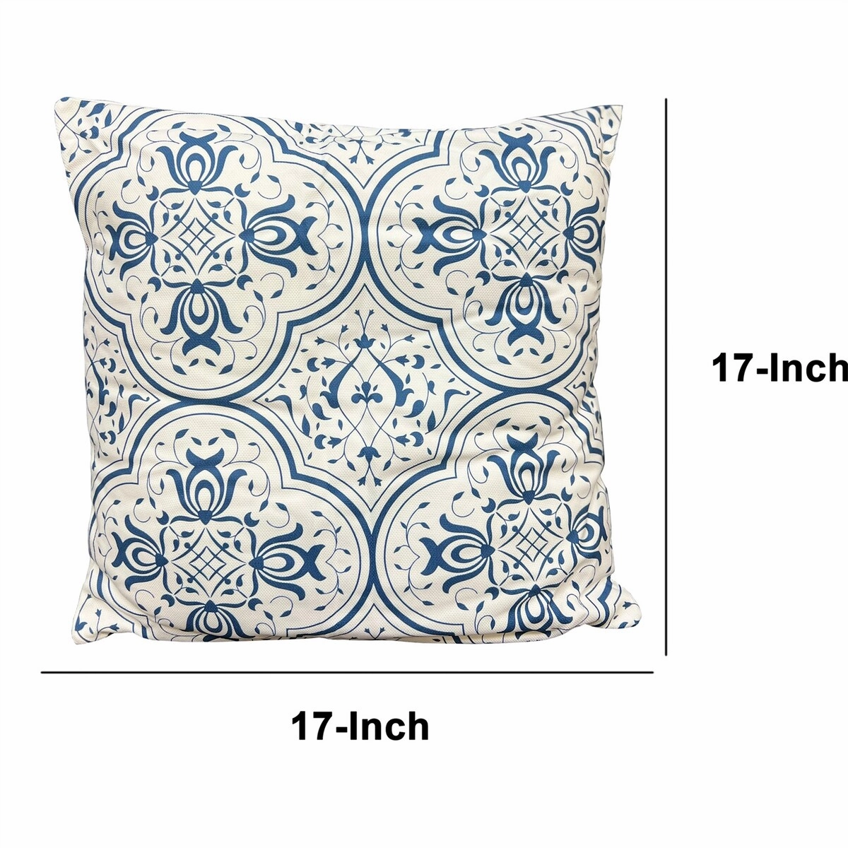 17 x 17 inch Square Cotton Accent Throw Pillows, 2-Piece Blue and White Damask Print Decorative Cushion