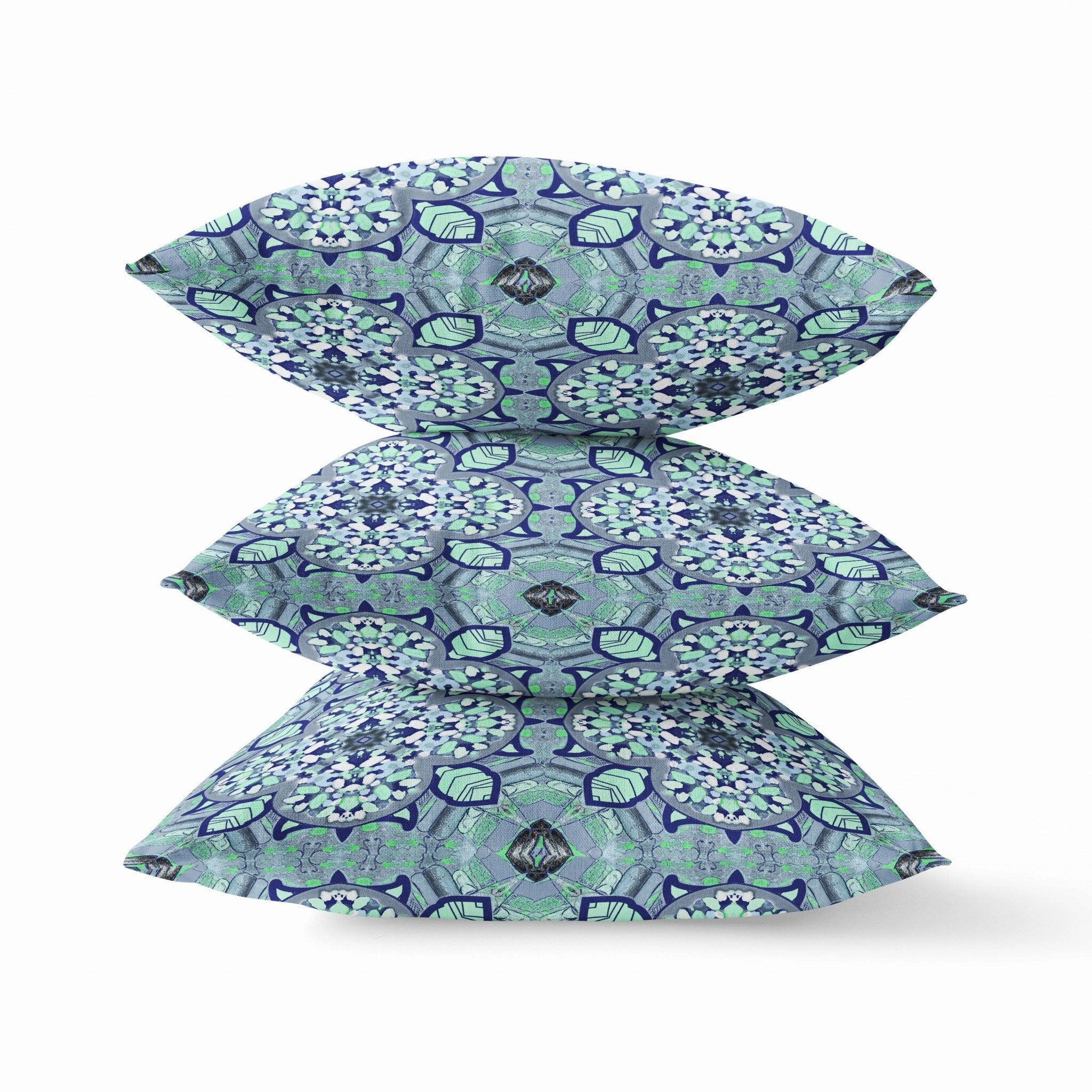18" Blue Aqua Cloverleaf Indoor Outdoor Zippered Throw Pillow