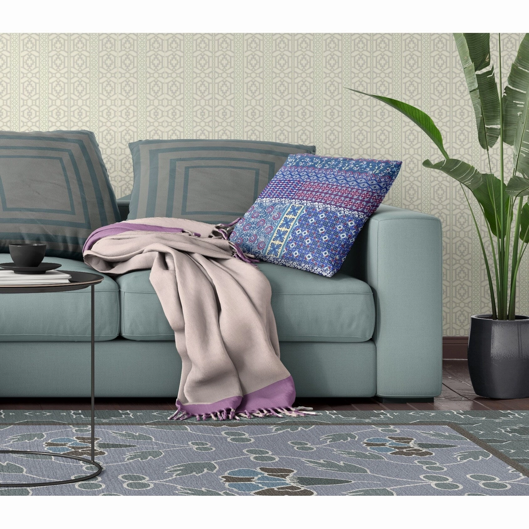 18" Navy Plum Patch Indoor Outdoor Throw Pillow - Blue