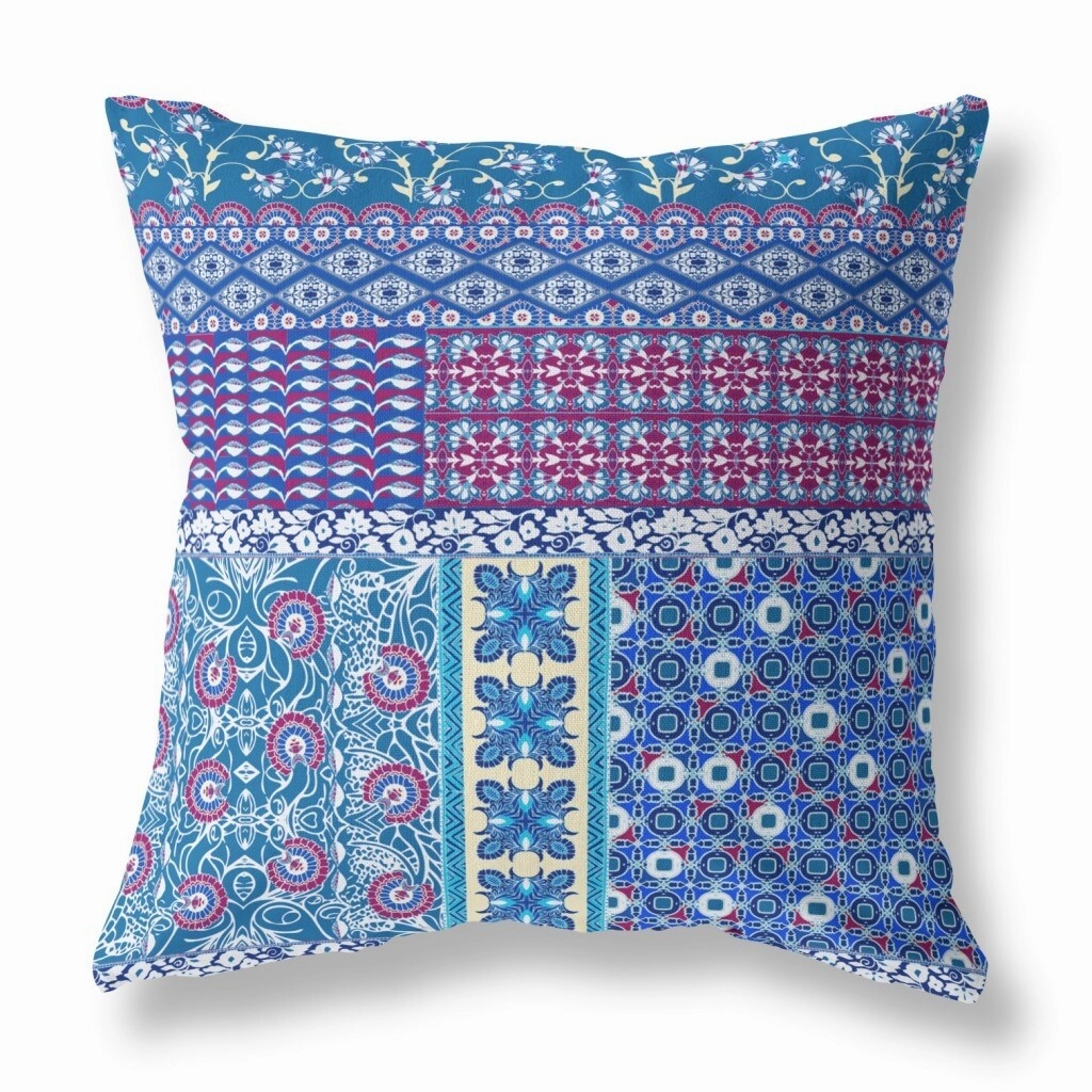18" Navy Plum Patch Indoor Outdoor Throw Pillow - Blue pillows,bed pillow,sleeping cushion