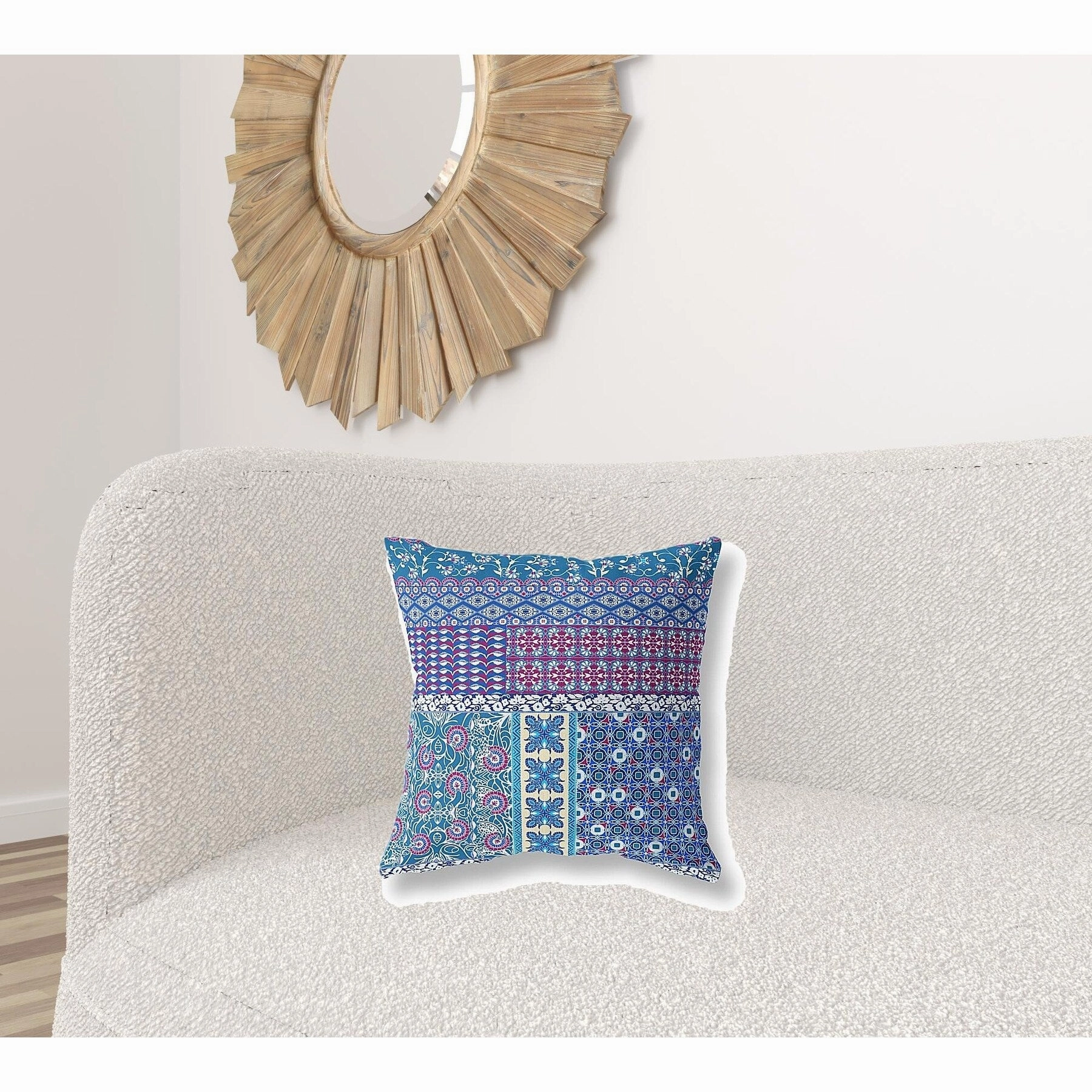 18" Navy Plum Patch Indoor Outdoor Throw Pillow - Blue