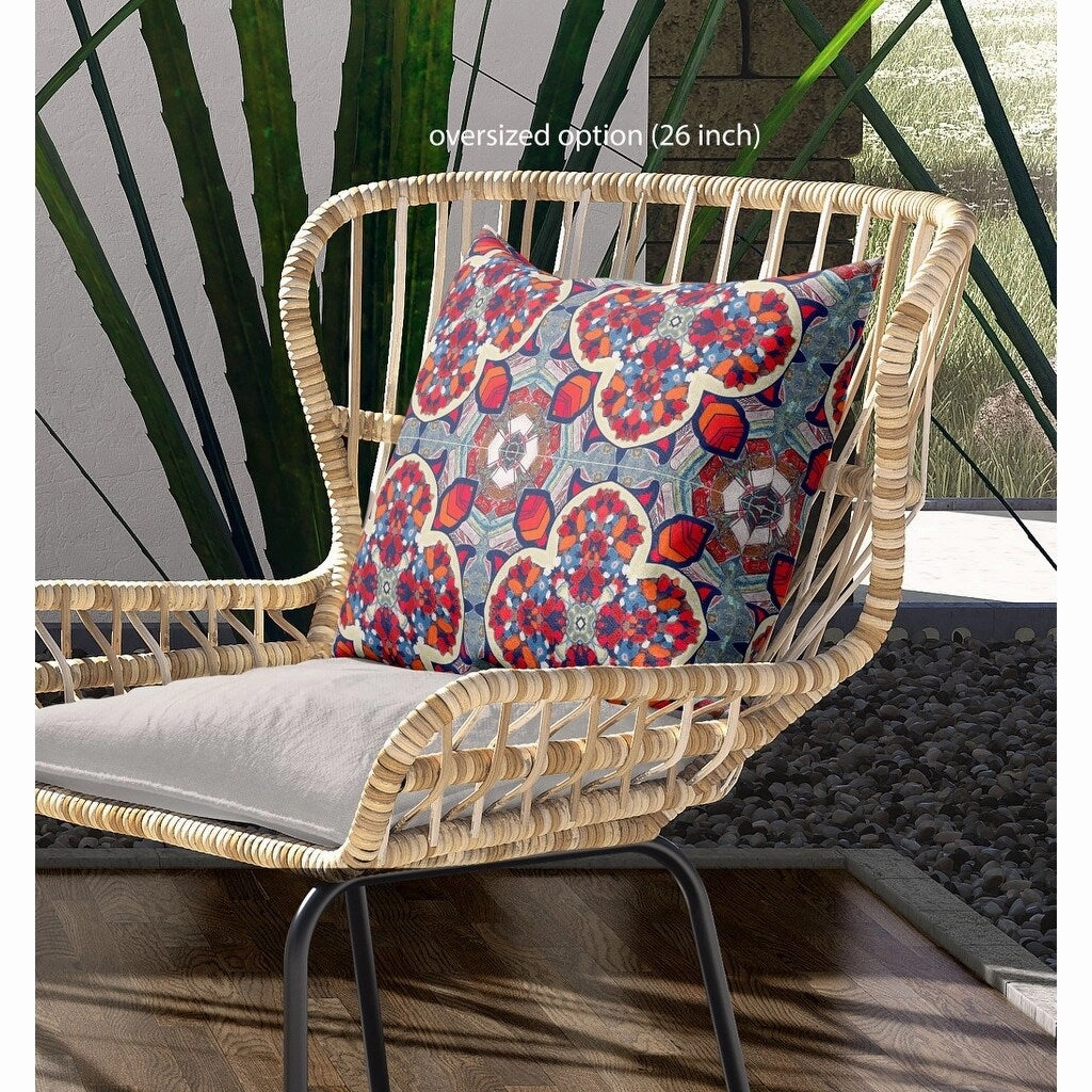 18" Red Blue Cloverleaf Indoor Outdoor Zippered Throw Pillow