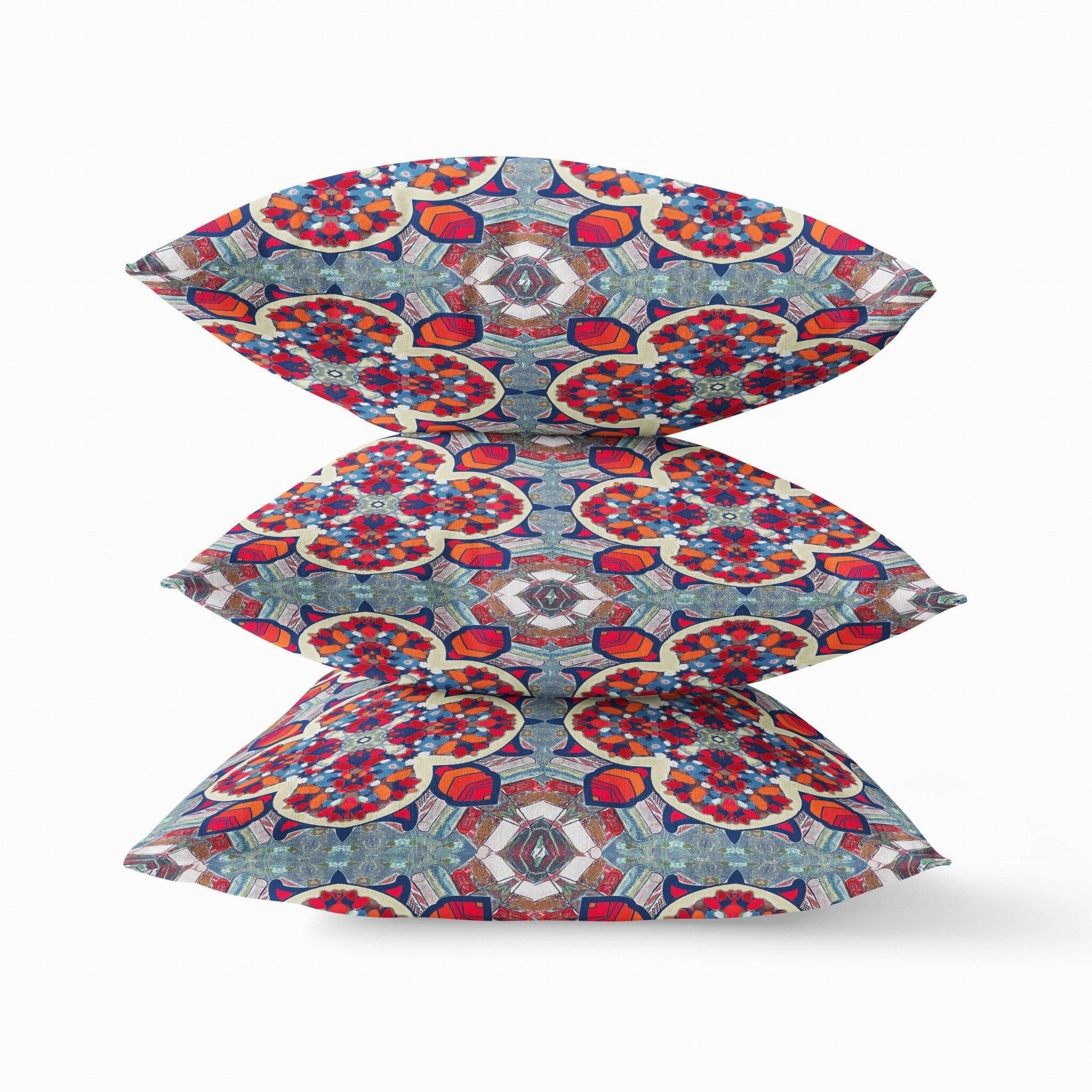 18" Red Blue Cloverleaf Indoor Outdoor Zippered Throw Pillow