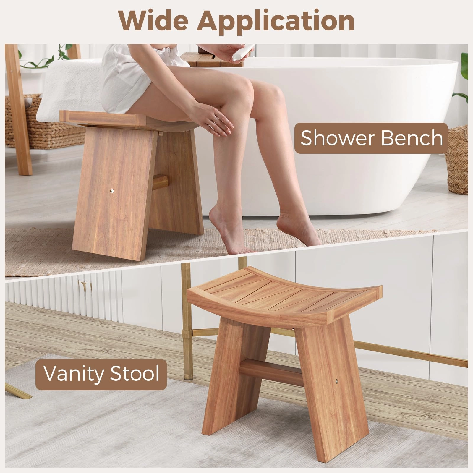 18" x 13" x 17.5" Waterproof Shower Stool with Curved Seat for Inside Shower