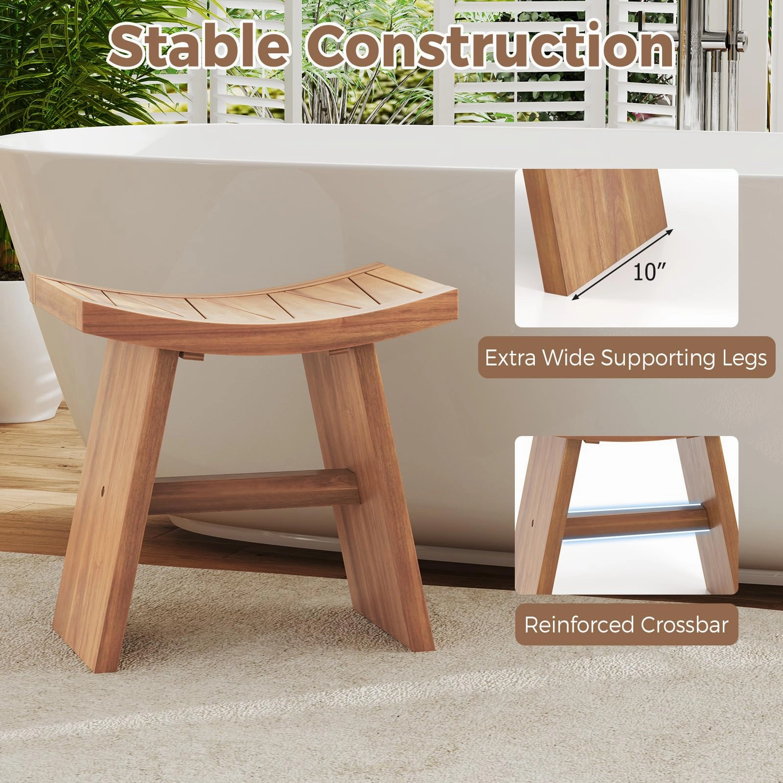 18" x 13" x 17.5" Waterproof Shower Stool with Curved Seat for Inside Shower