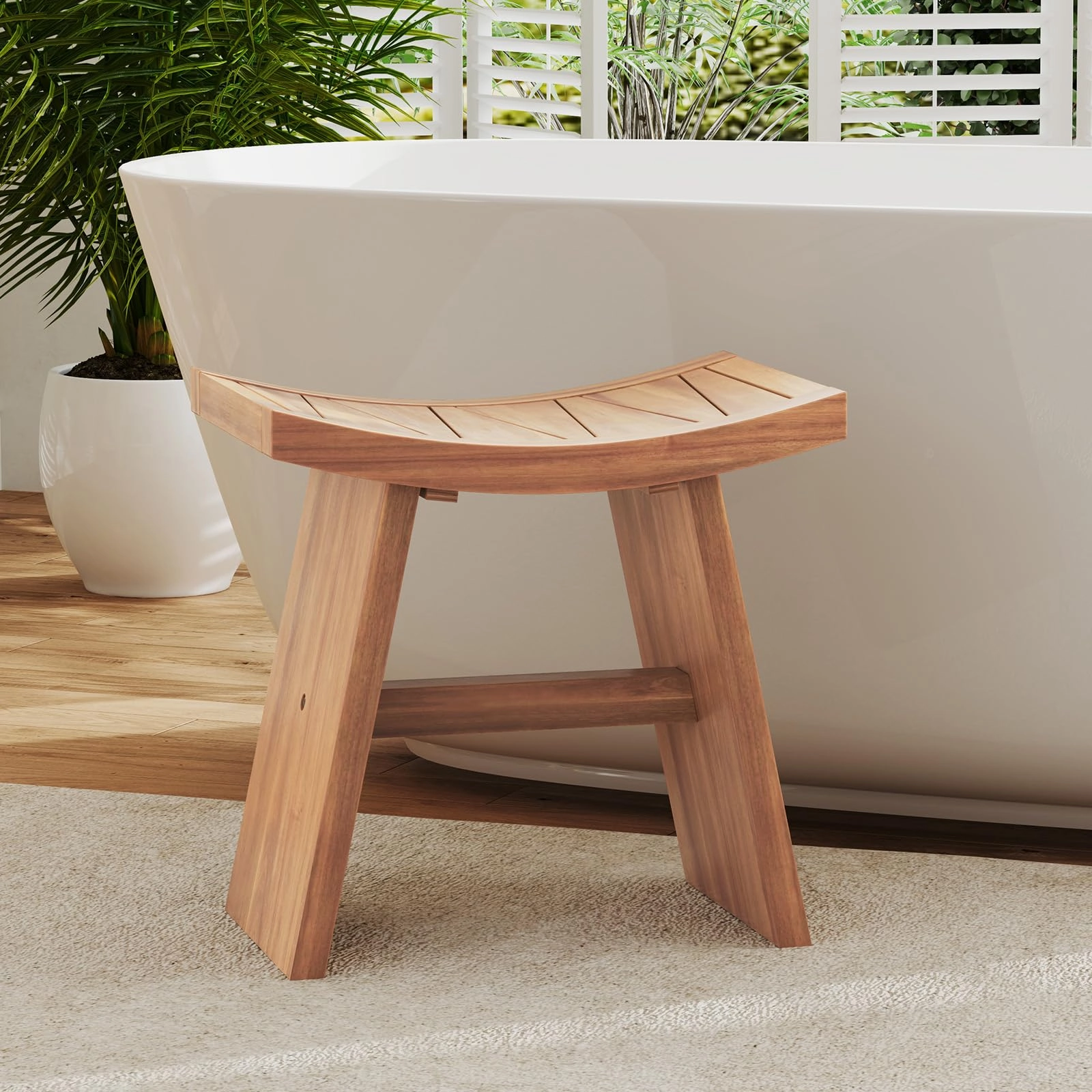 18" x 13" x 17.5" Waterproof Shower Stool with Curved Seat for Inside Shower