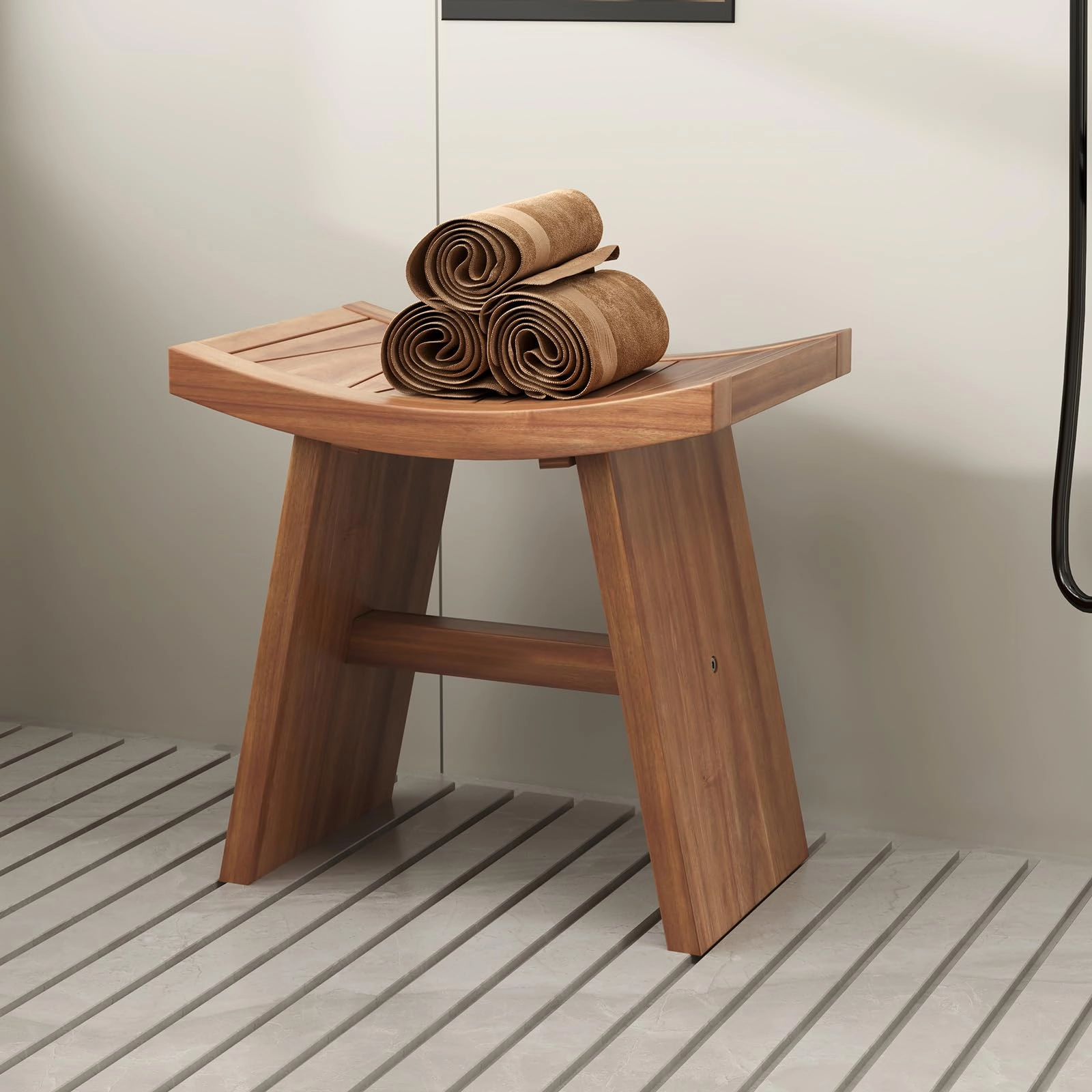 18" x 13" x 17.5" Waterproof Shower Stool with Curved Seat for Inside Shower