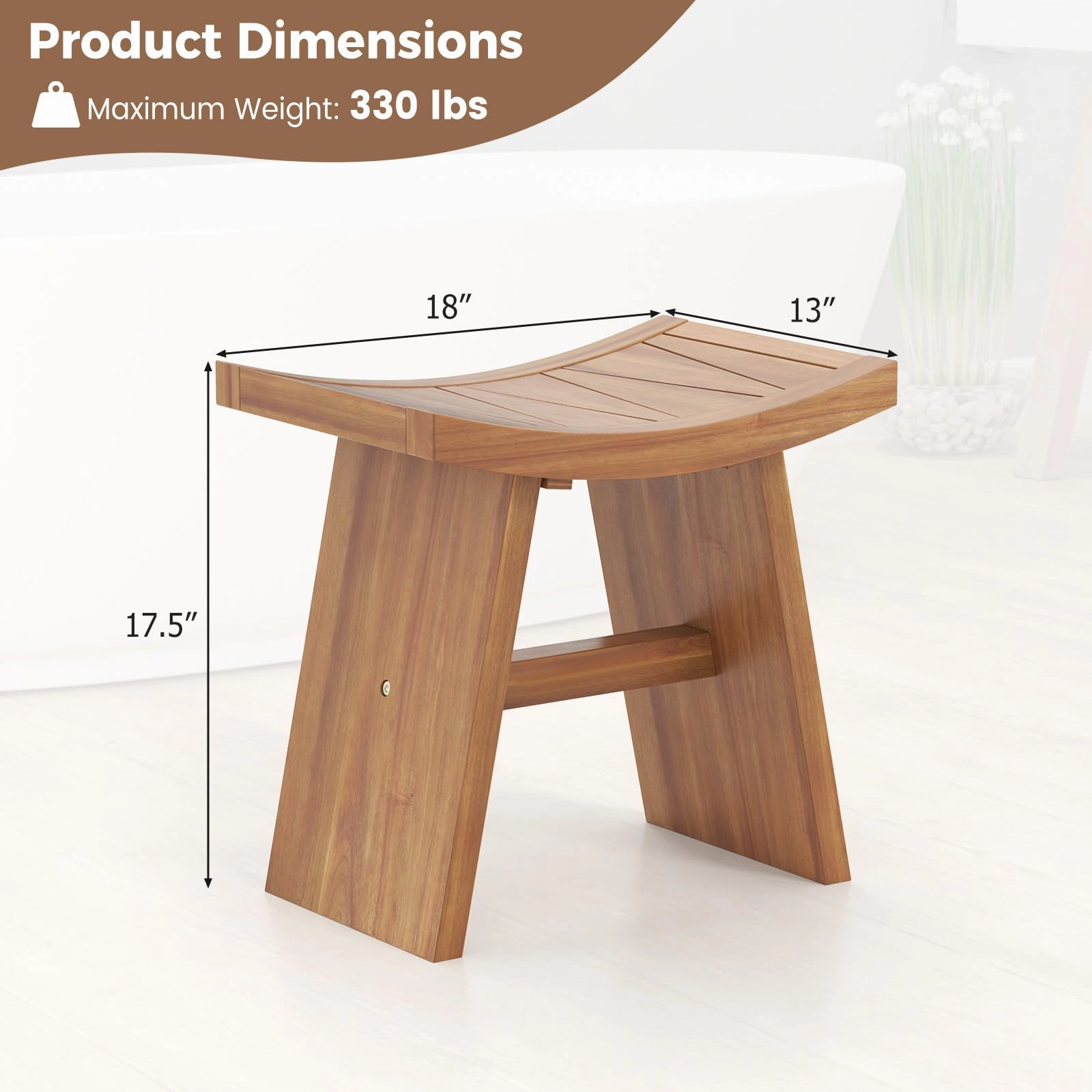 18" x 13" x 17.5" Waterproof Shower Stool with Curved Seat for Inside Shower