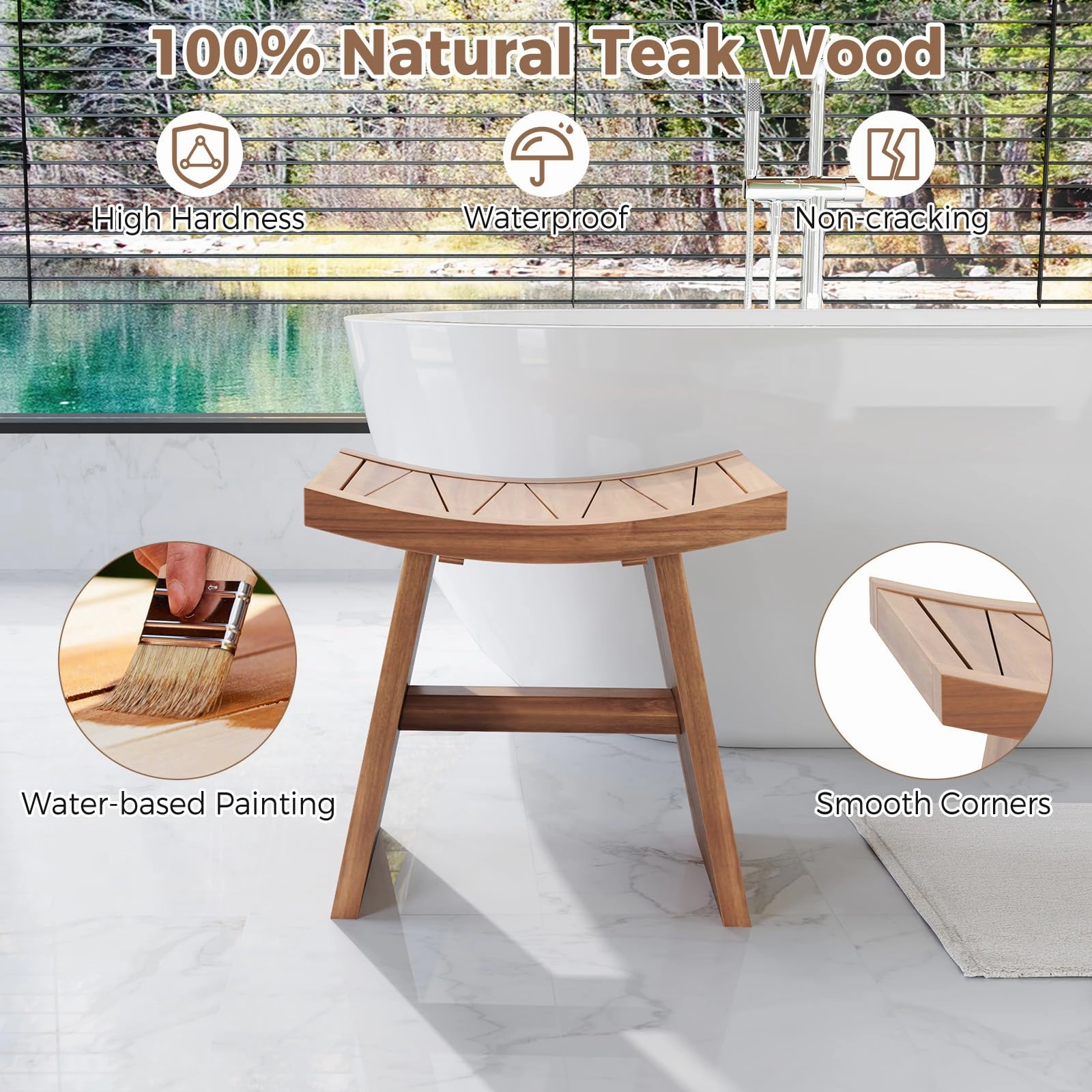 18" x 13" x 17.5" Waterproof Shower Stool with Curved Seat for Inside Shower