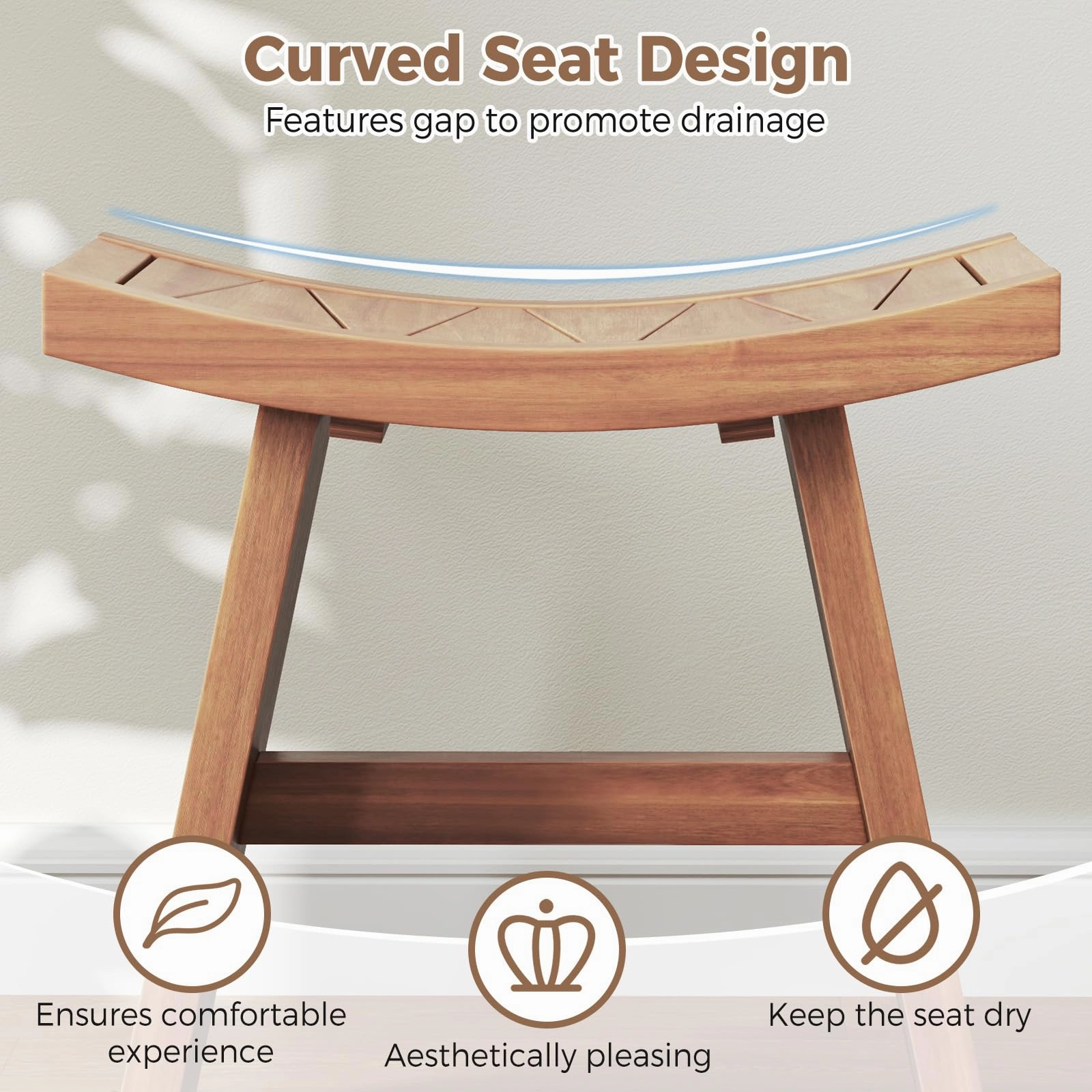 18" x 13" x 17.5" Waterproof Shower Stool with Curved Seat for Inside Shower