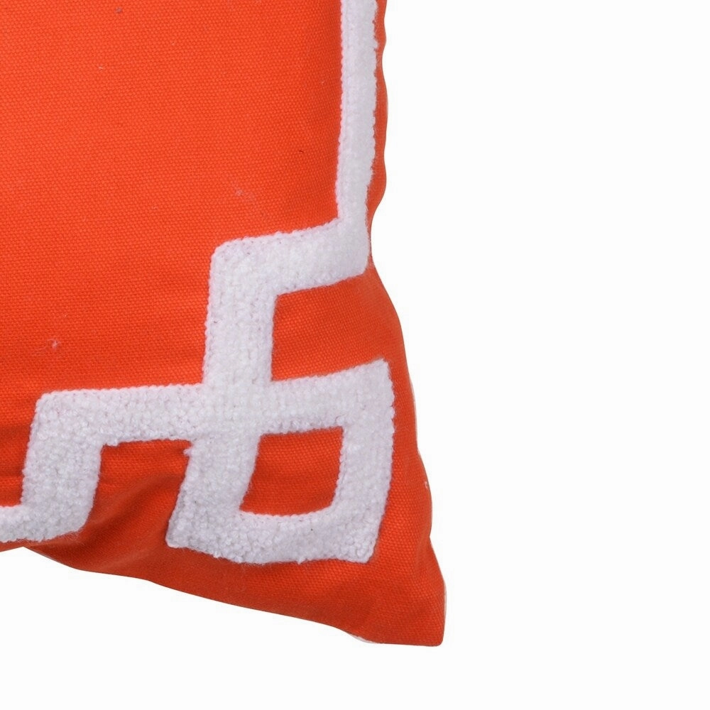 18 X 18 Inch Cotton Pillow with Border Embroidery, Set of 2, Red and White