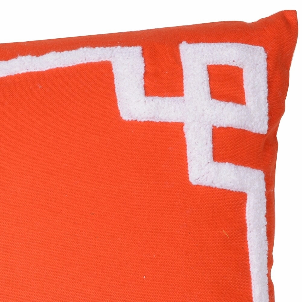 18 X 18 Inch Cotton Pillow with Border Embroidery, Set of 2, Red and White