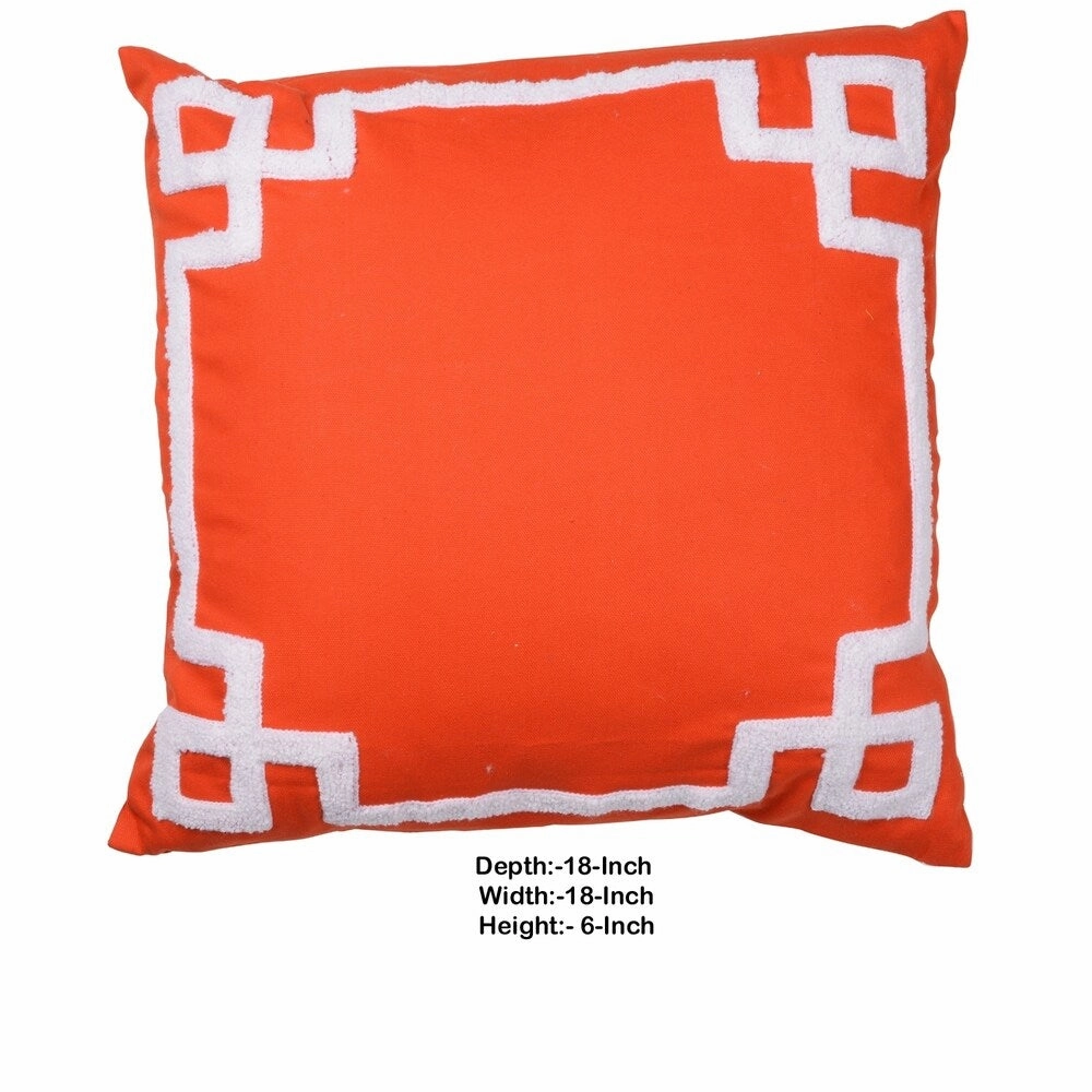 18 X 18 Inch Cotton Pillow with Border Embroidery, Set of 2, Red and White