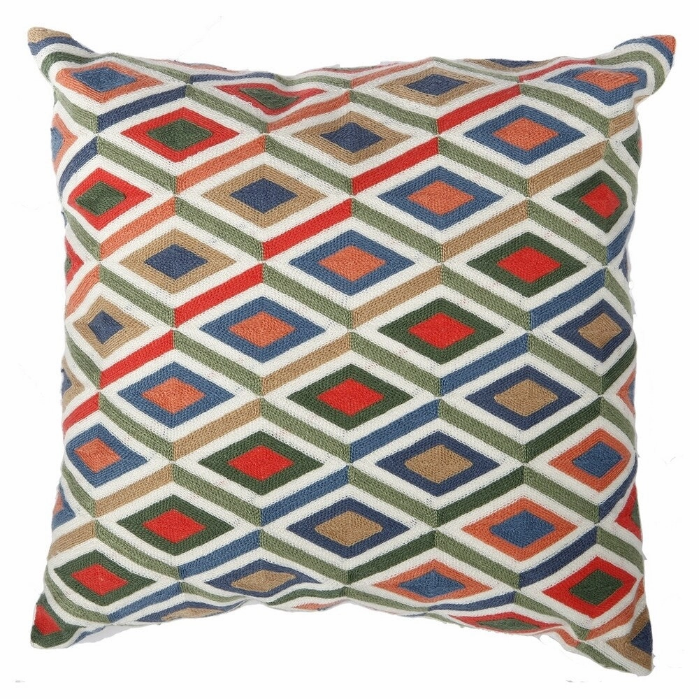 18 X 18 Inch Cotton Pillow with Geometric Embroidery, Set of 2, Multicolor pillows,bed pillow,sleeping cushion