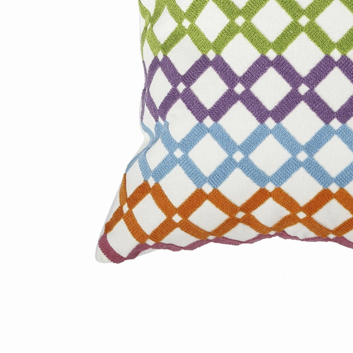 18 X 18 Inch Cotton Pillow with Lattice Embroidery, Set of 2, Multicolor