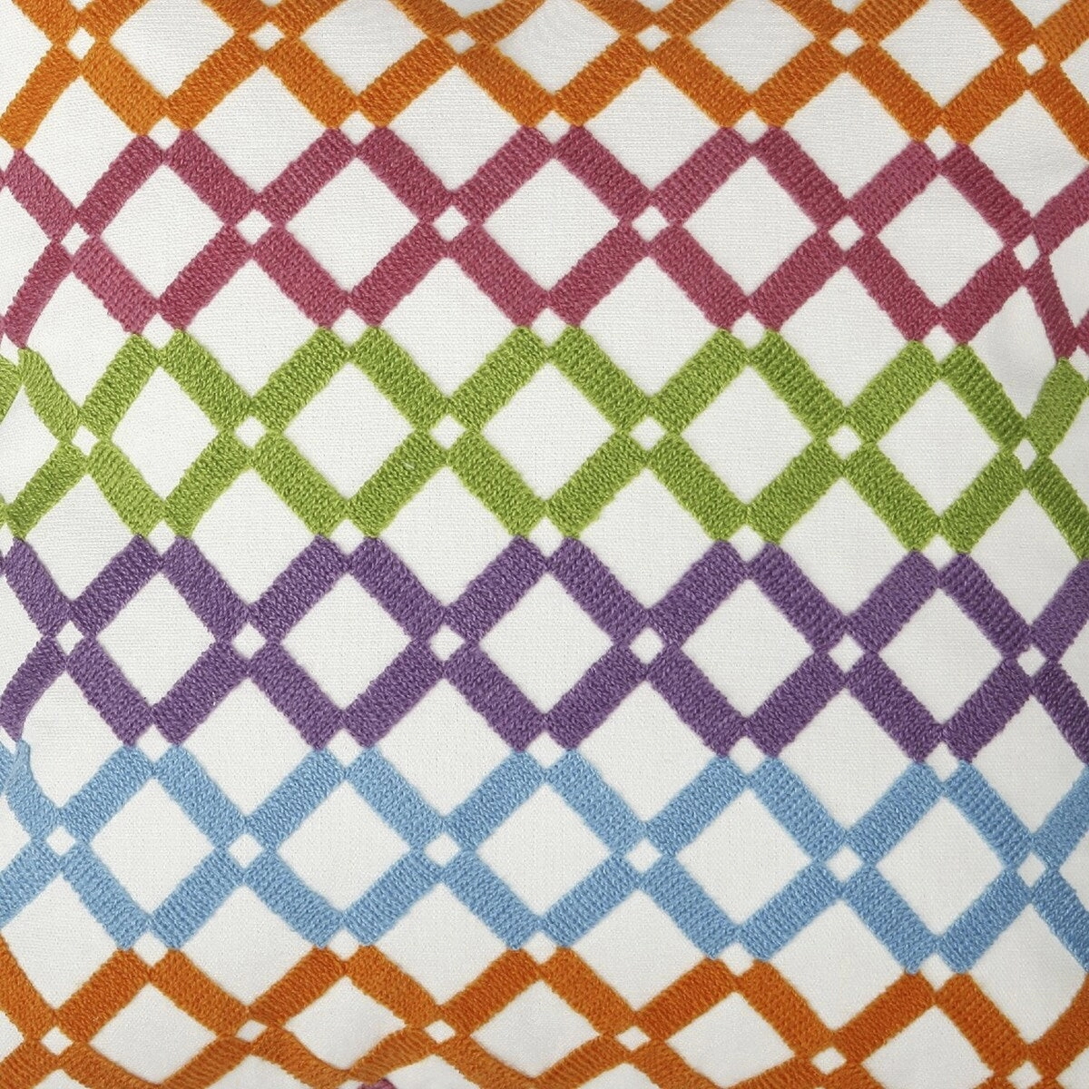 18 X 18 Inch Cotton Pillow with Lattice Embroidery, Set of 2, Multicolor