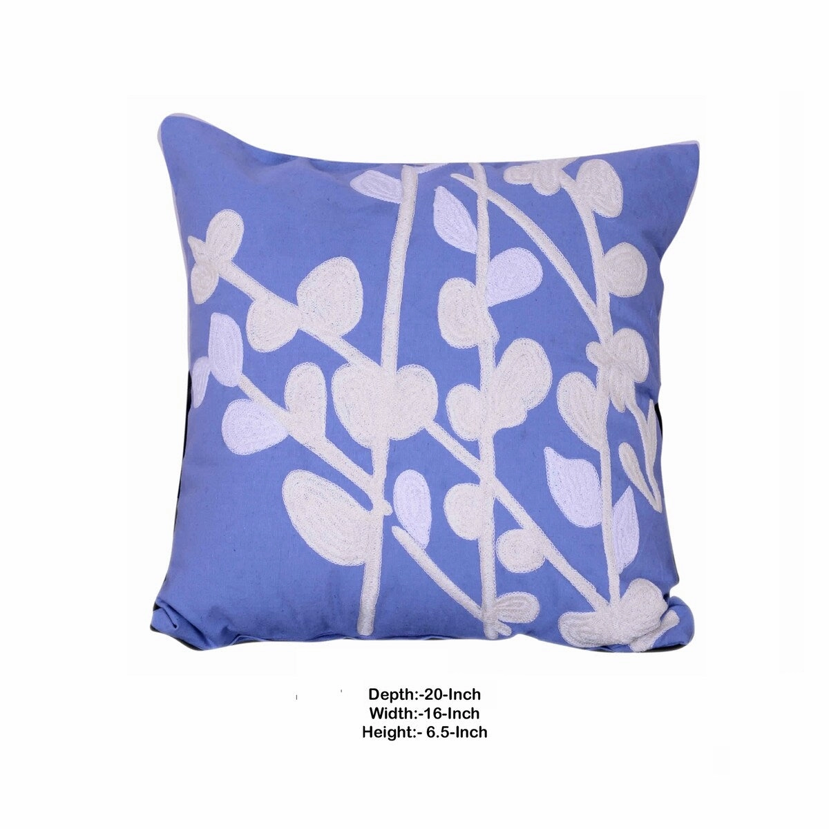 18 X 18 Inch Cotton Pillow with Stem and Leaf Embroidery,Set of 2,Blue and White