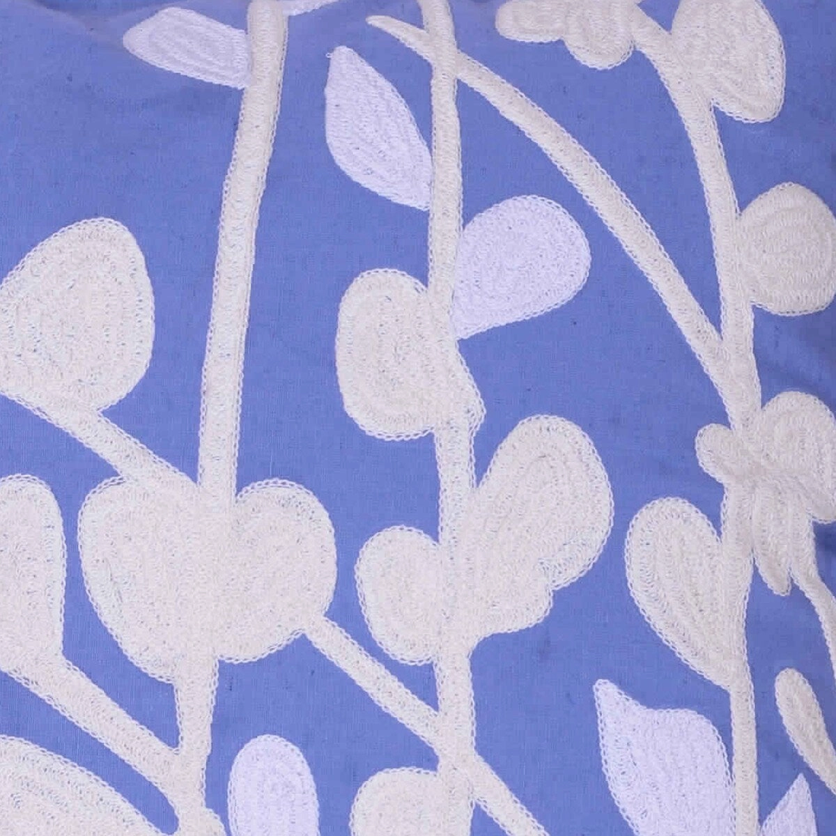 18 X 18 Inch Cotton Pillow with Stem and Leaf Embroidery,Set of 2,Blue and White