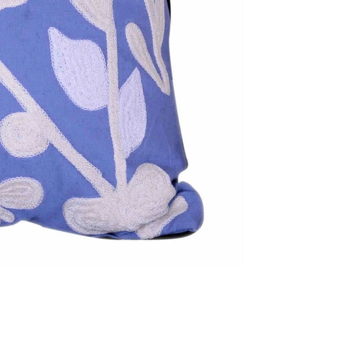 18 X 18 Inch Cotton Pillow with Stem and Leaf Embroidery,Set of 2,Blue and White