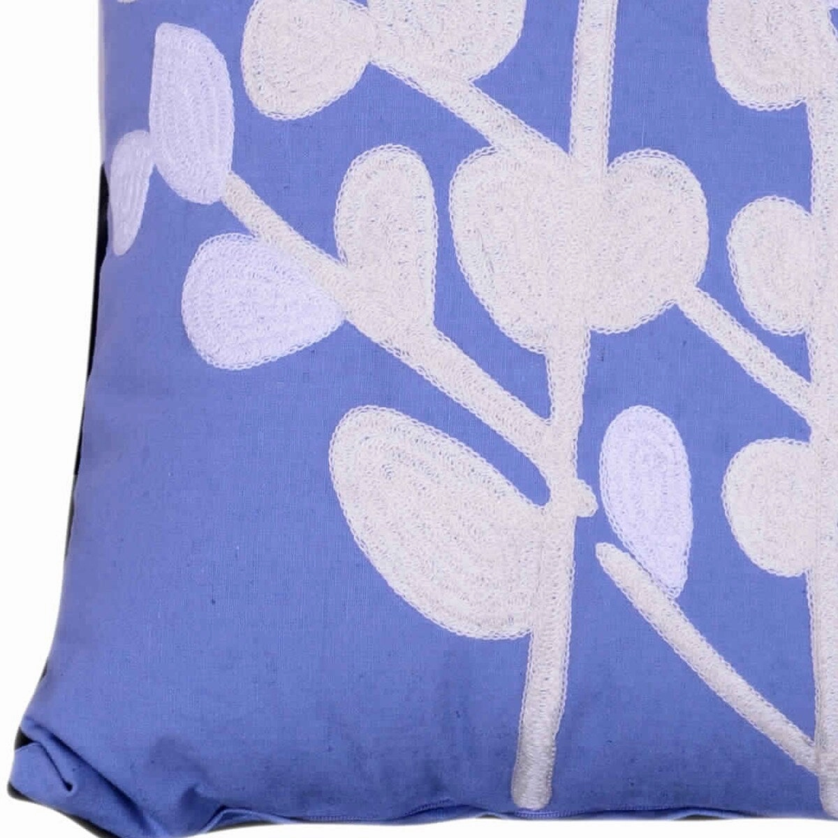 18 X 18 Inch Cotton Pillow with Stem and Leaf Embroidery,Set of 2,Blue and White