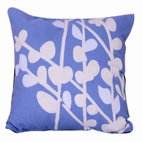 18 X 18 Inch Cotton Pillow with Stem and Leaf Embroidery,Set of 2,Blue and White pillows,bed pillow,sleeping cushion