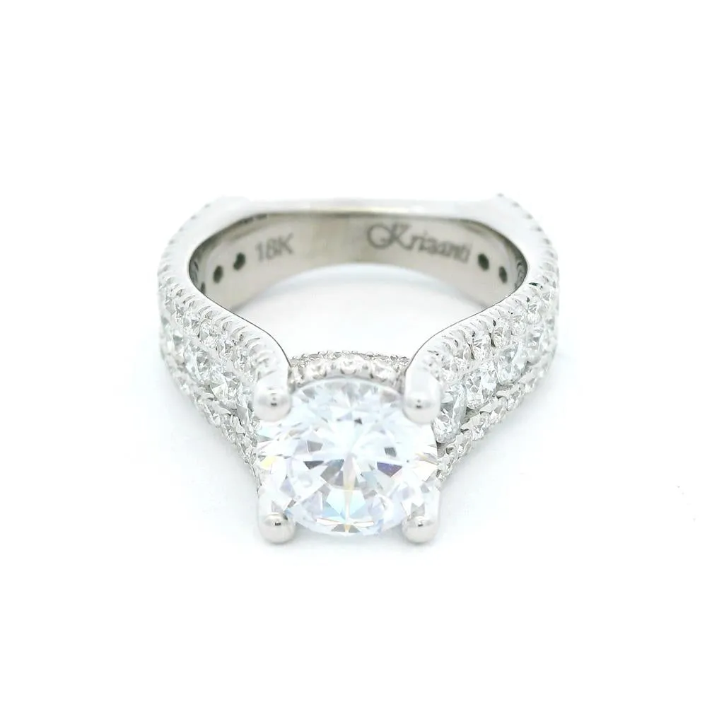 18K White Gold Classic Round Natural Diamond Engagement Ring
